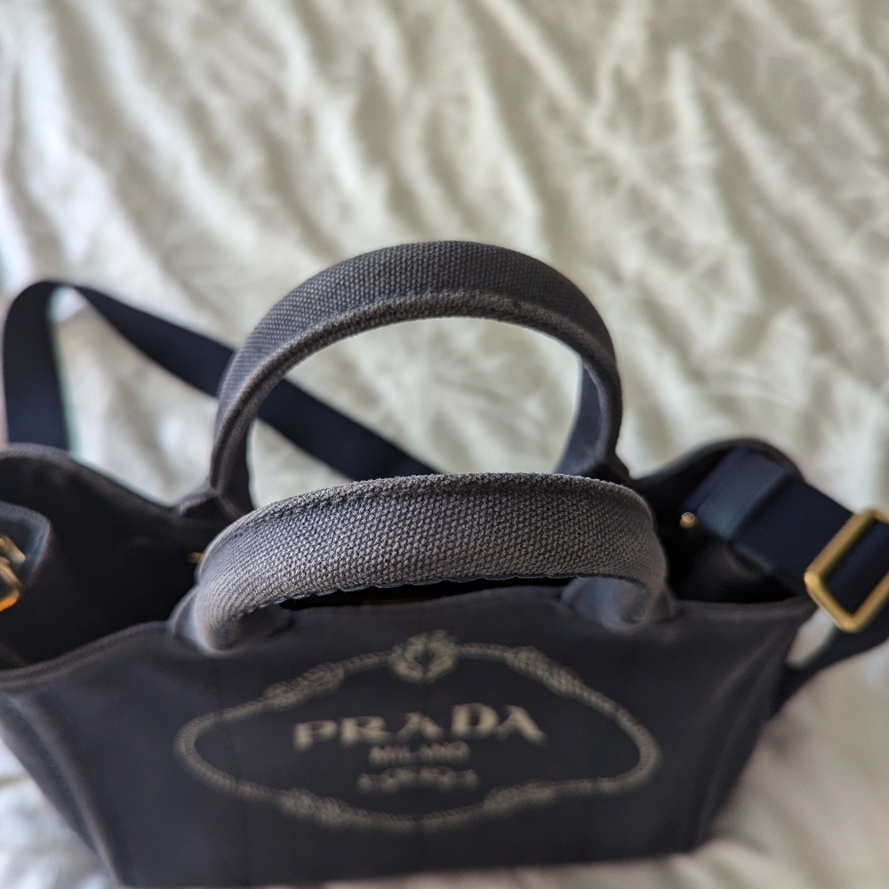 Prada navy blue canapa tote - Picture 2 of 10